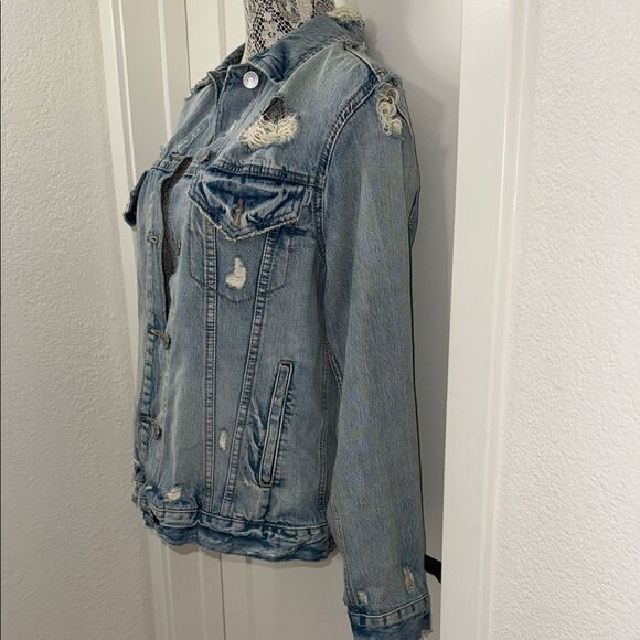 Garage Coupe Oversized Boyfriend Fit Women's Denim Jacket Distressed Size M - Picture 6 of 10